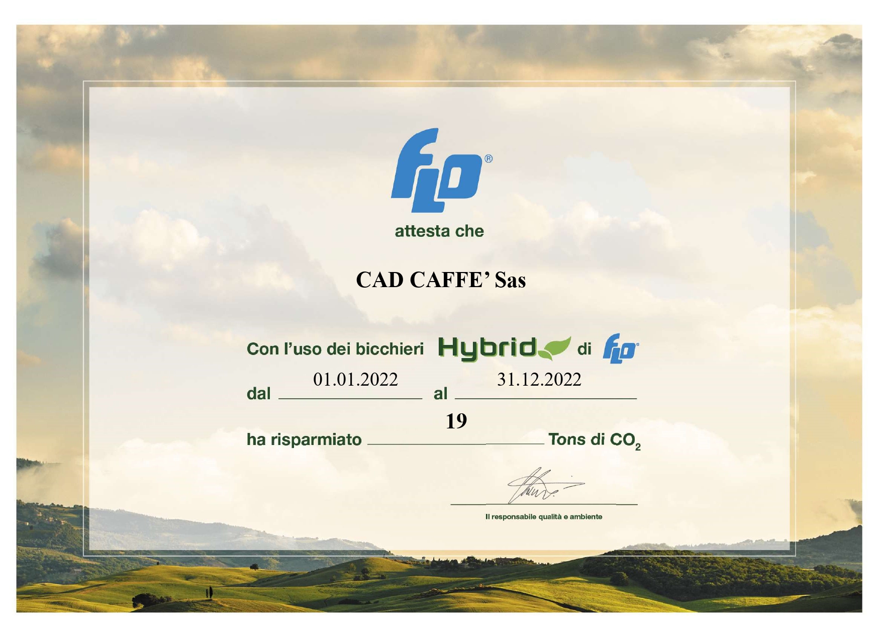 Certificazione Flo - Cad Caffè - Uso bicchieri hybrid 